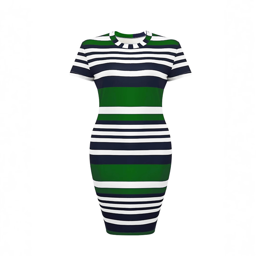 Striped Print Round Neck Short Sleeve Dress