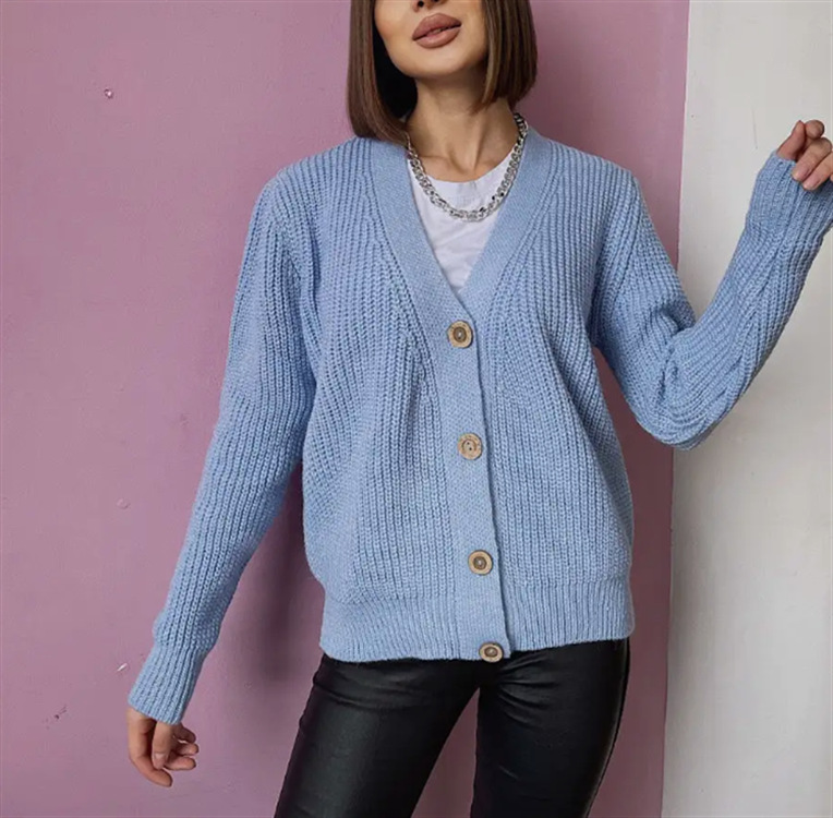 V-Neck Four-Button Knit Cardigan Sweater Coat Women's Loose Relaxed Fit
