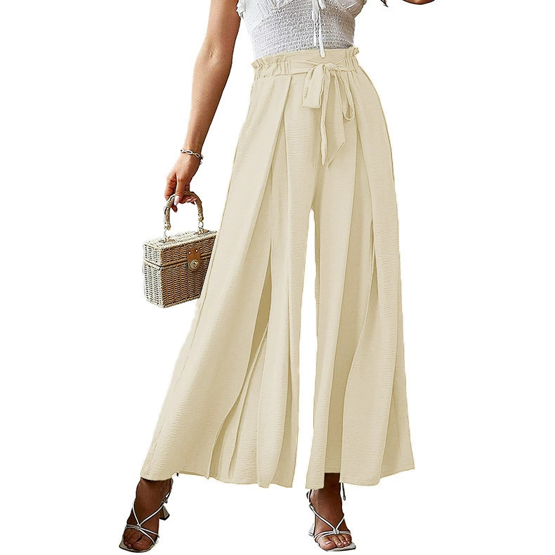 Elegant Bow High-Waist Pleated Wide-Leg Pants for Women