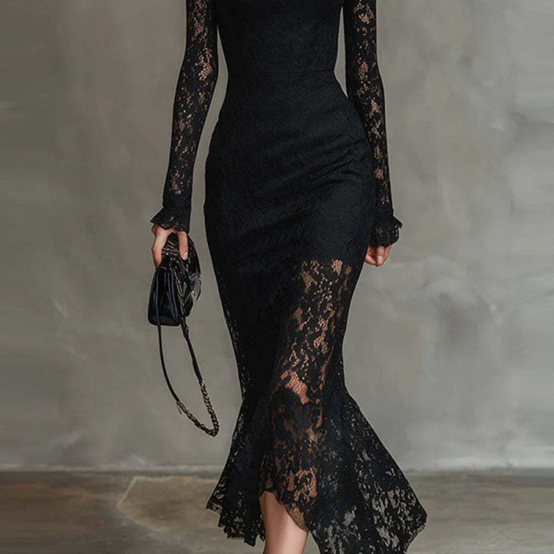 High-End Long Sleeve Bodycon Maxi Dress for Evening Parties