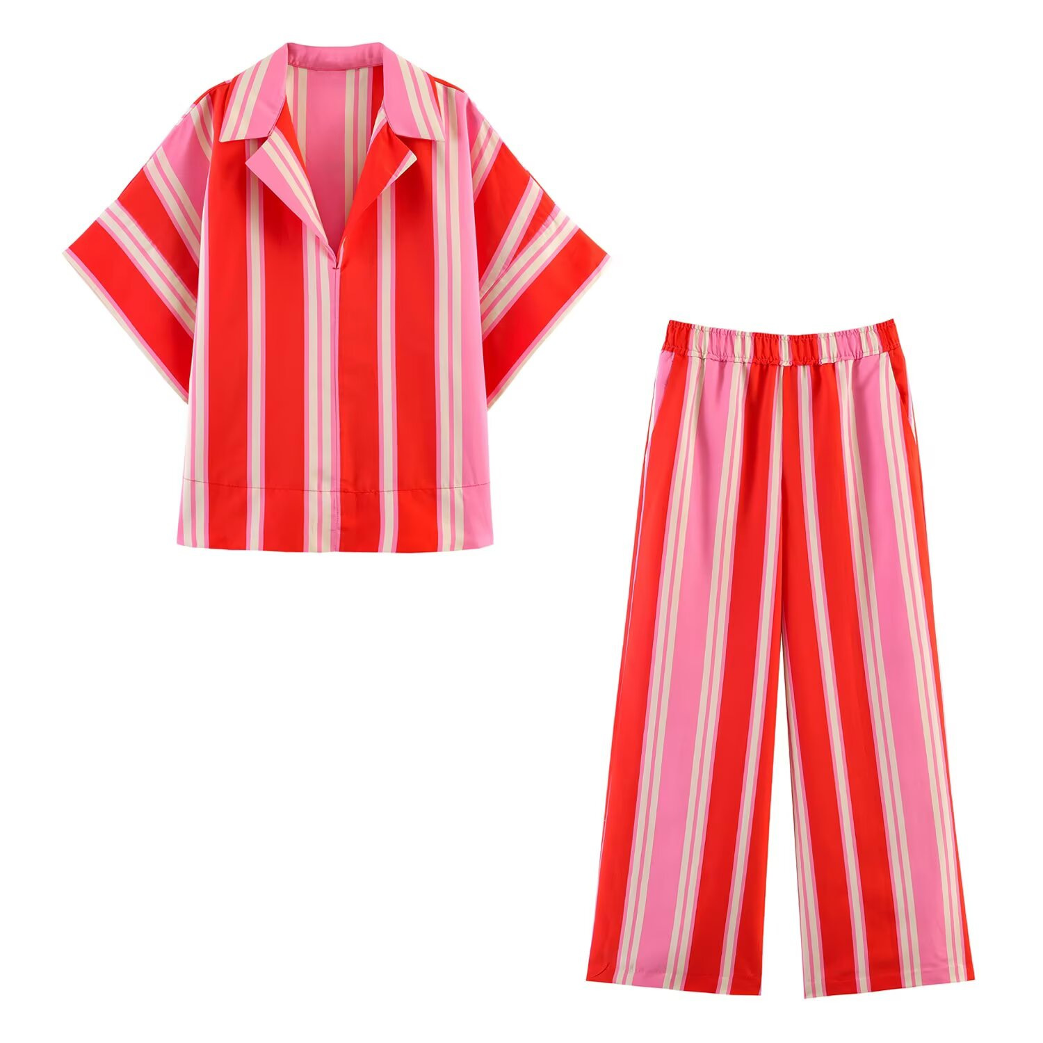Striped Shirt and Wide-Leg Pants Set