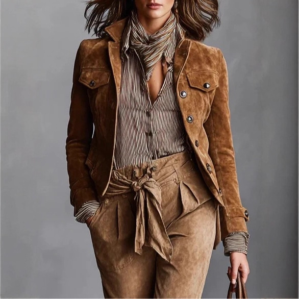 Dark Brown Cropped Utility Jacket with Lapel Collar