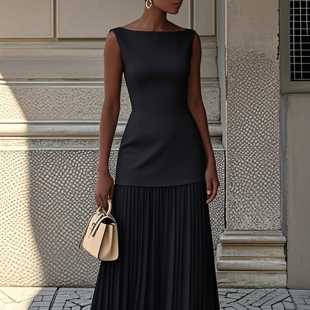Solid Sleeveless Knit Vest and Midi Skirt Two-Piece Set