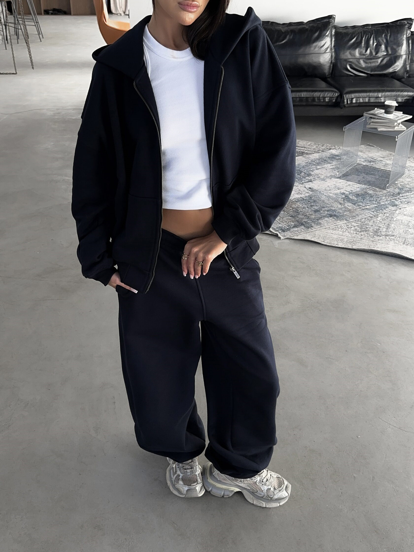 Women's Casual Hooded Long Sleeve Knit Two-Piece Set