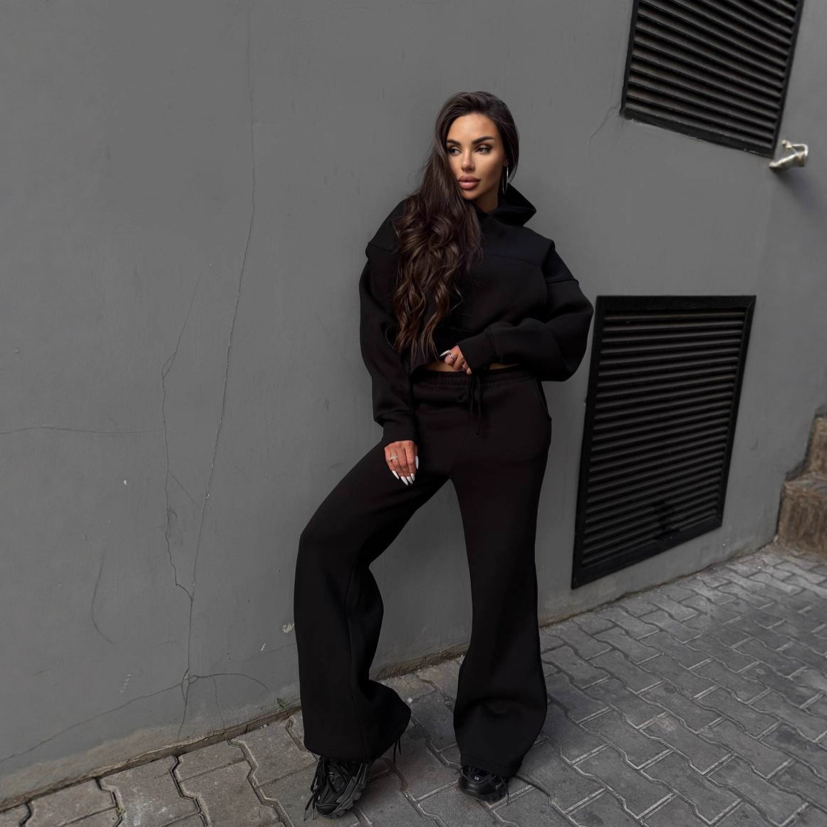 Women's Solid Color Hoodie and Jogger Pants Two-Piece Set