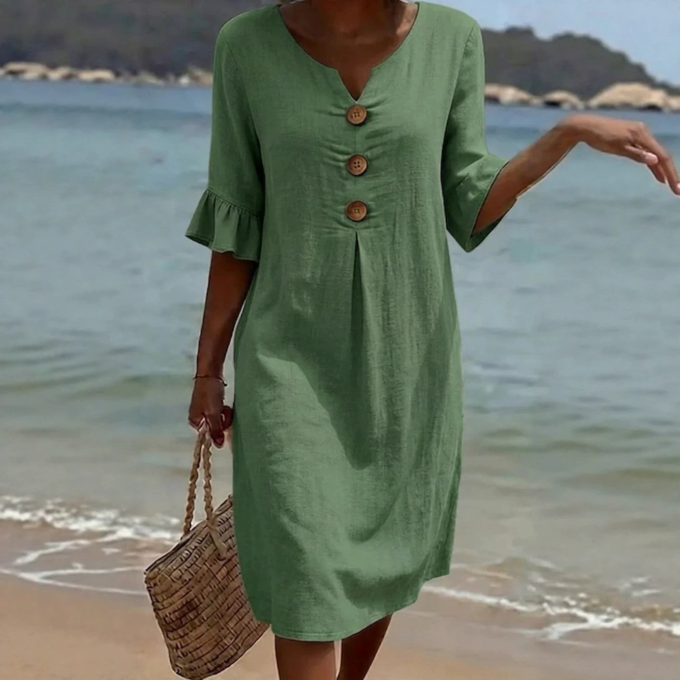 Women's V-Neck Ruffle Sleeve Dress Top