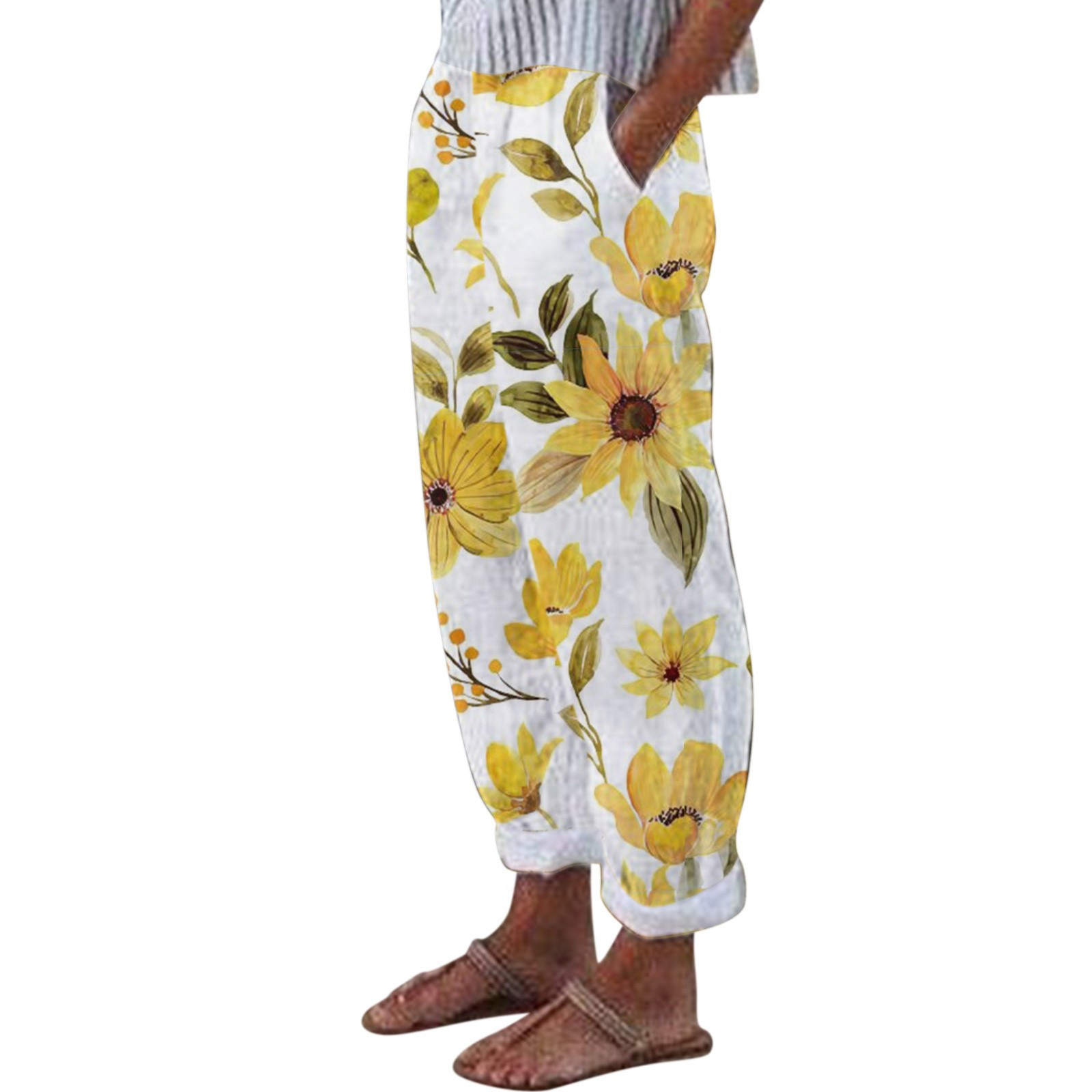 Women's Floral Print Straight-Leg Casual Pants Light Color