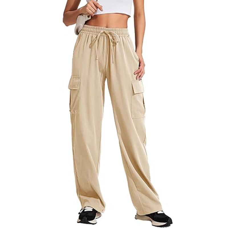 Women's High-Waist Wide-Leg Cargo Pants with Pockets