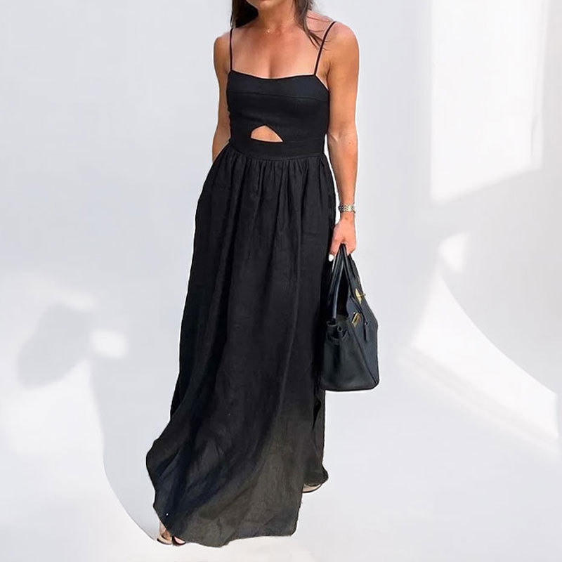 Women's French-Style Cutout Slit Cami Maxi Dress