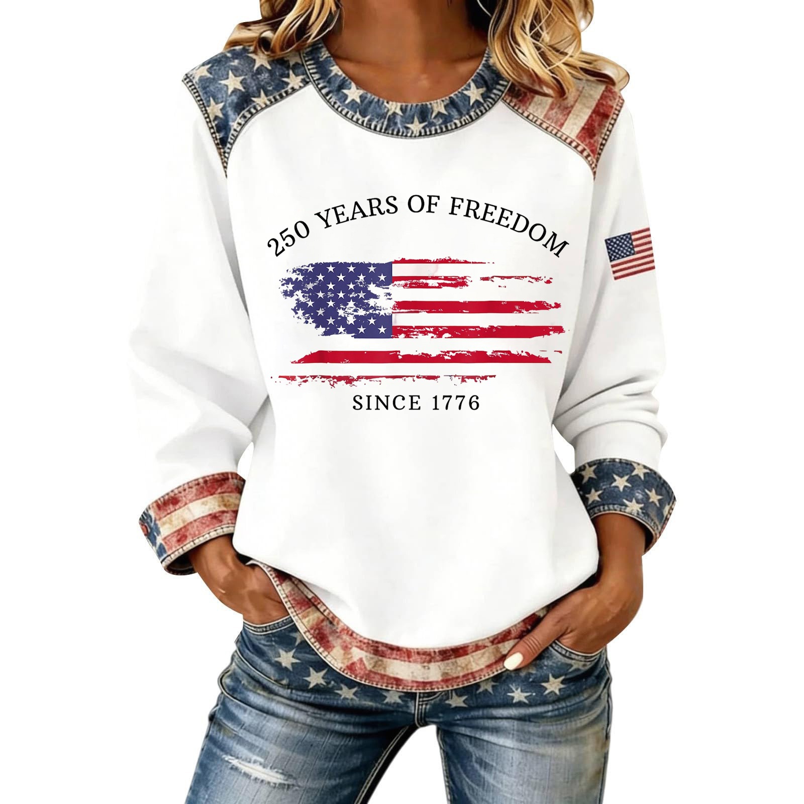 Women's American Flag Print Crewneck Sweatshirt