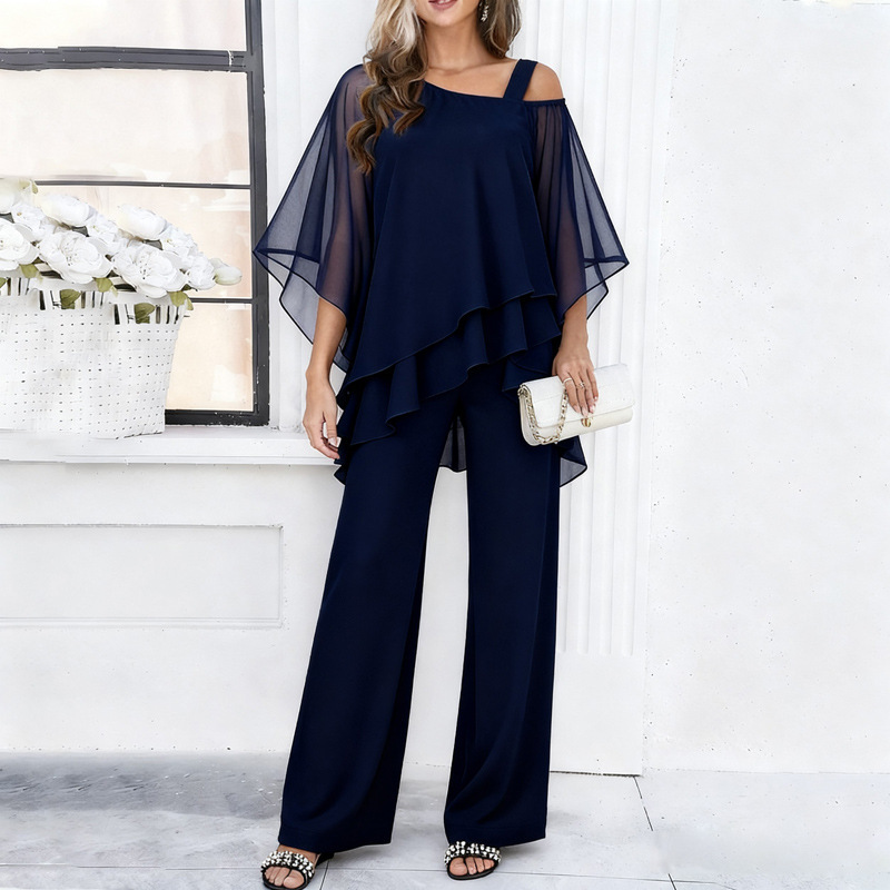 Women's Chiffon Top and Wide-Leg Pants Two-Piece Set