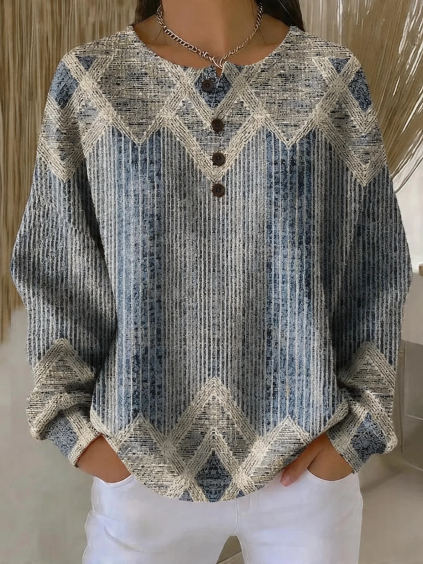 Women's Bohemian Paisley Print Buttoned Sweatshirt