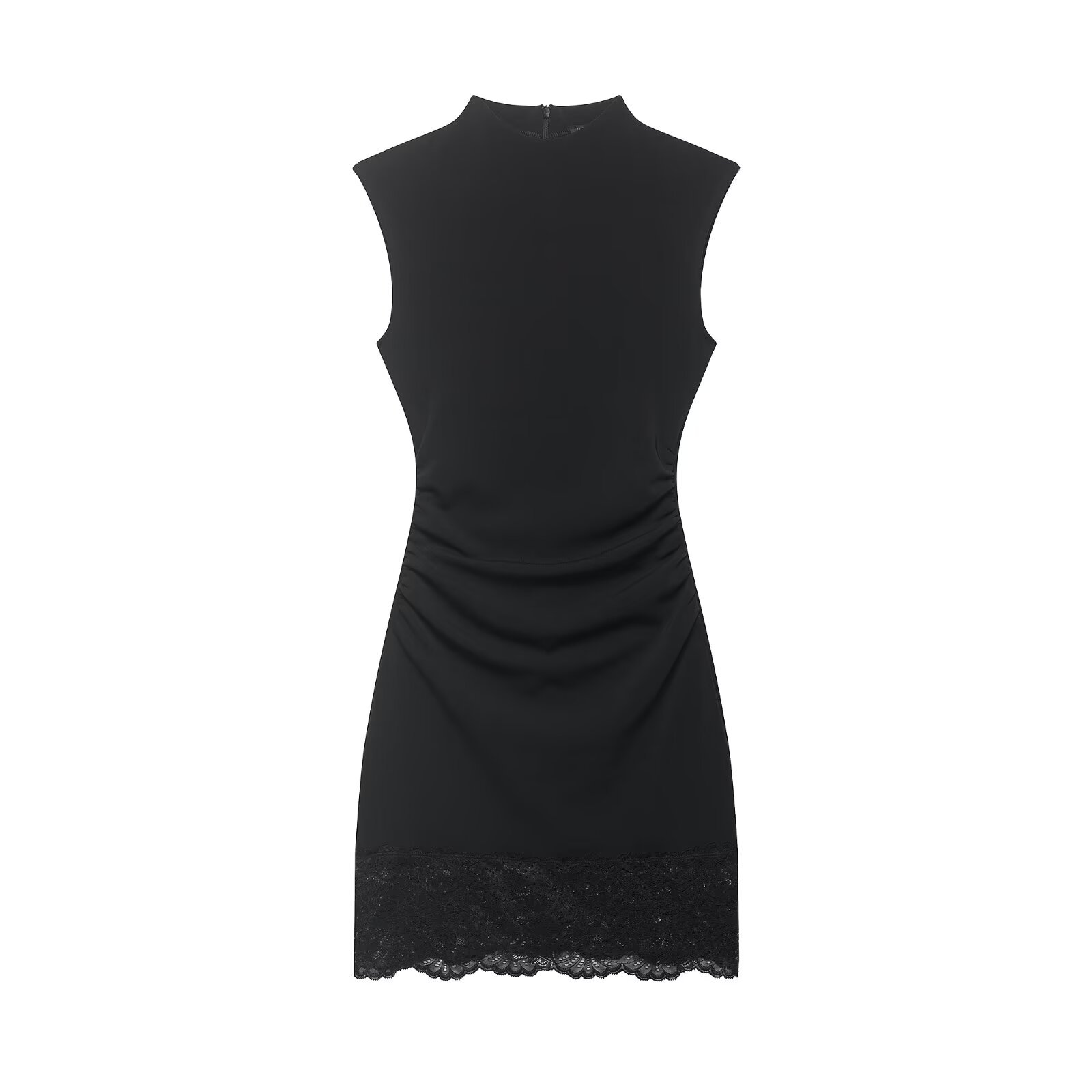Women's Pleated Lace Hem Midi Dress
