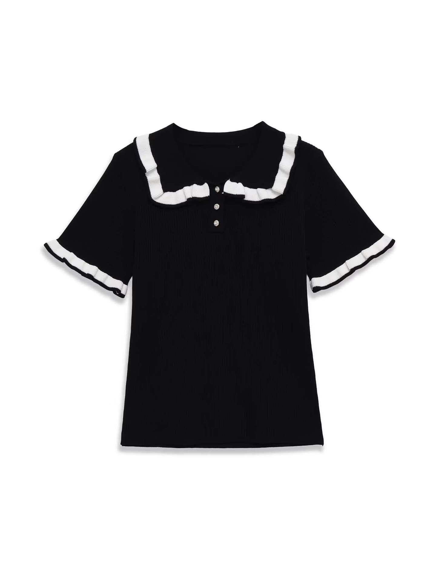 Women's Summer Colorblock Knit Top Square Neck Black White