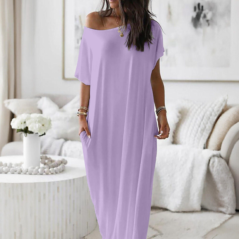 Women's Solid Color Short Sleeve Long Casual Dress