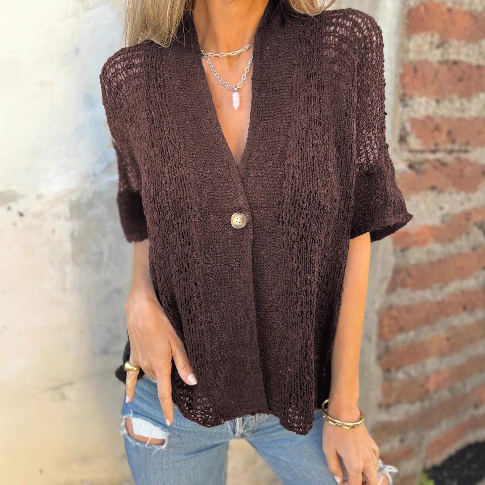 Women's One-Button Hollow-Out Knit Cardigan Top