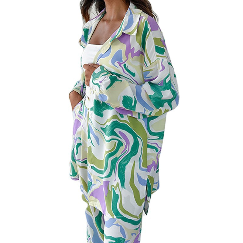 Women's Printed Shirt & Wide-Leg Pants Casual Set