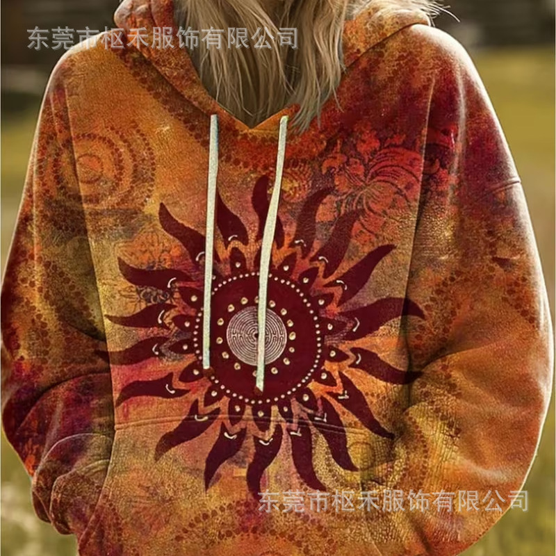 Women's Colorful Oil Painting Sun Print Casual Hoodie