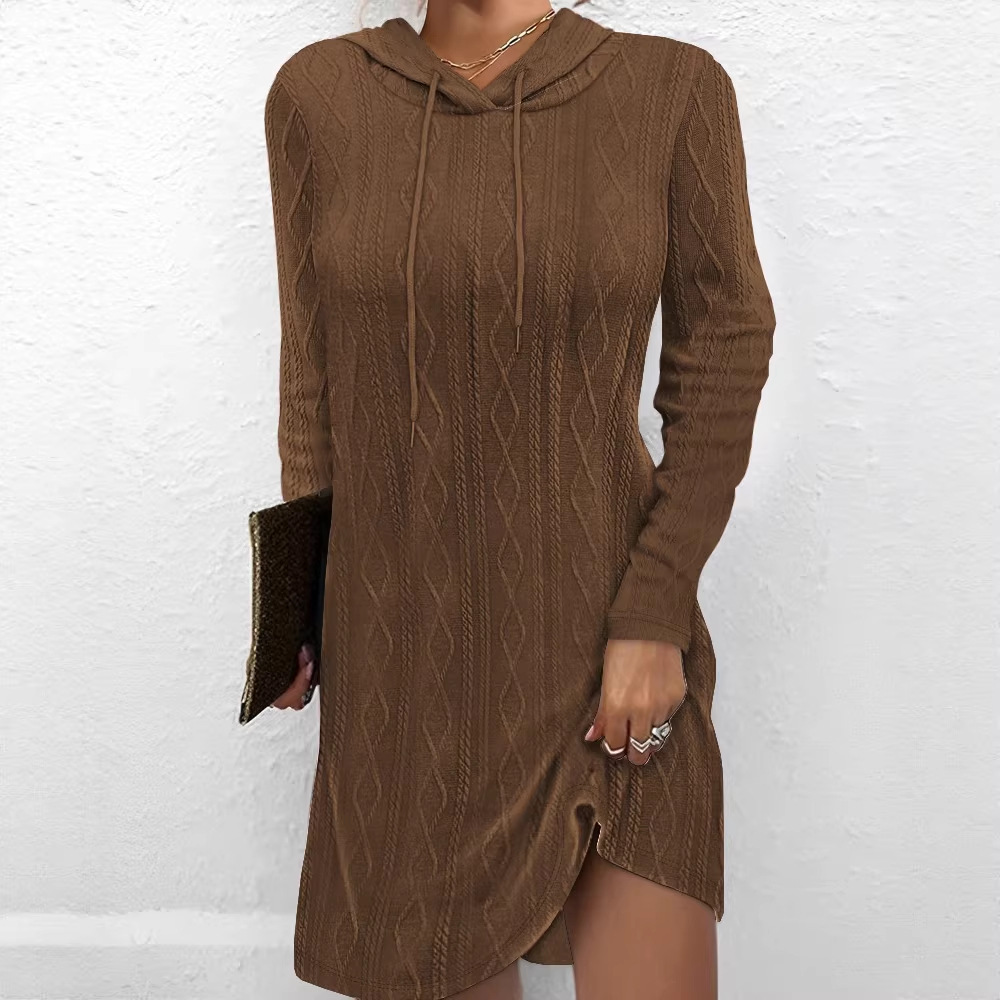 Women's Solid Color Long Sleeve Hooded Knit Dress