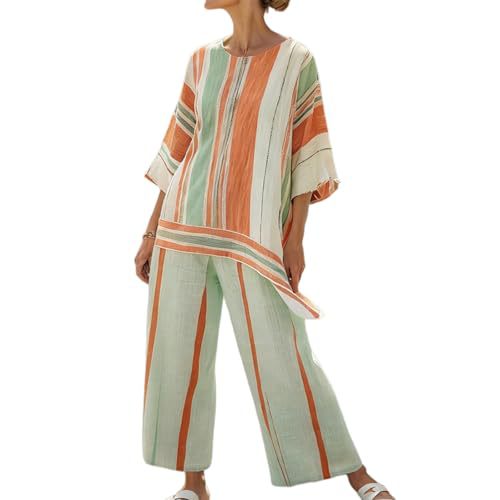 Bohemian Print Crewneck Short Sleeve Top and Pants Casual Set