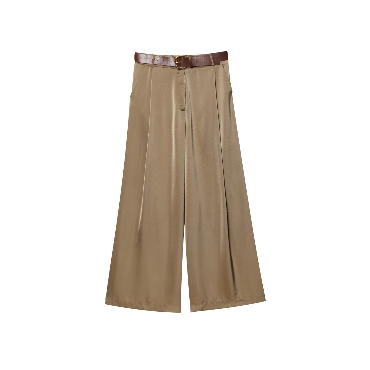 Women's Satin Wide-Leg Pants with Belt