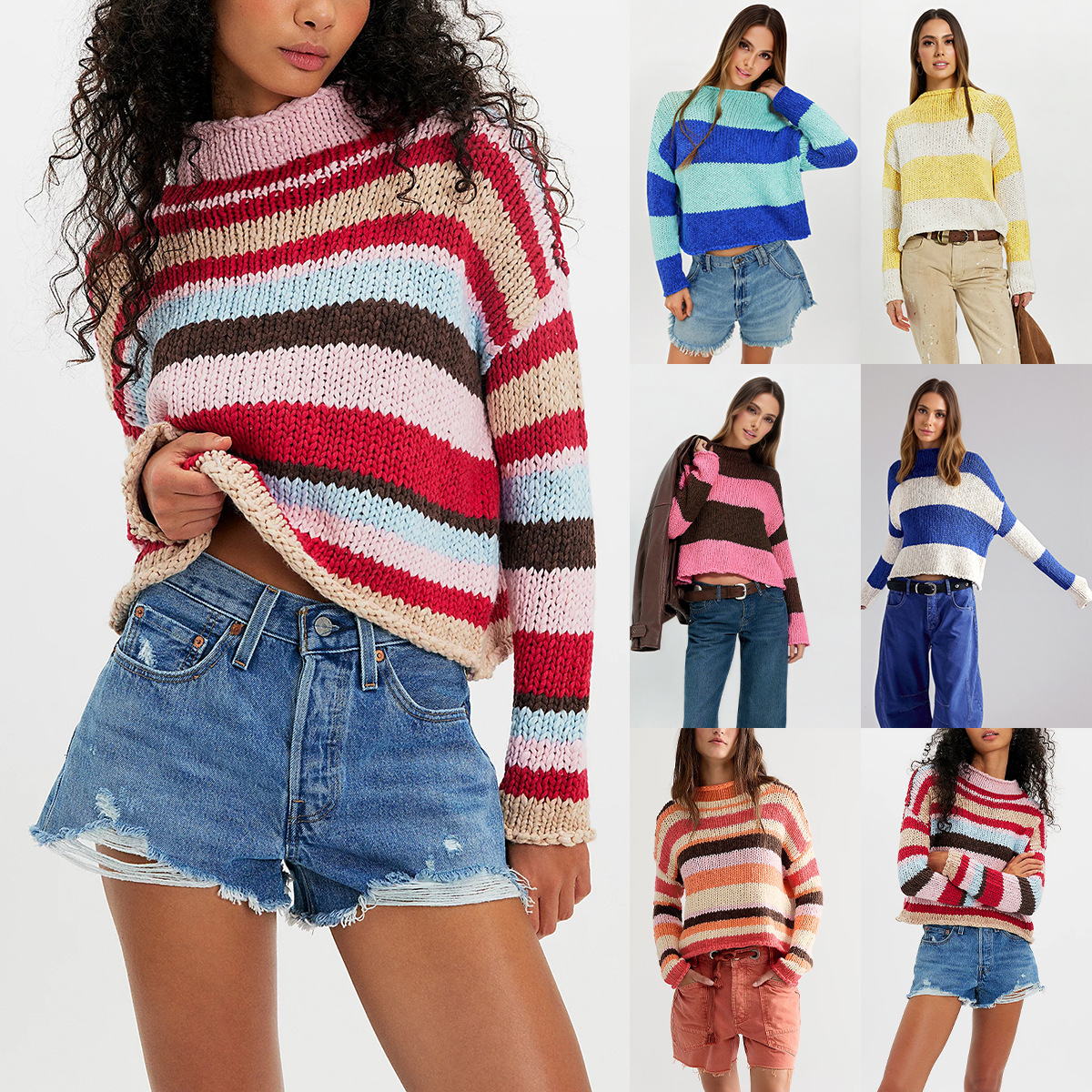 Color-Block Striped Loose Knit Sweater