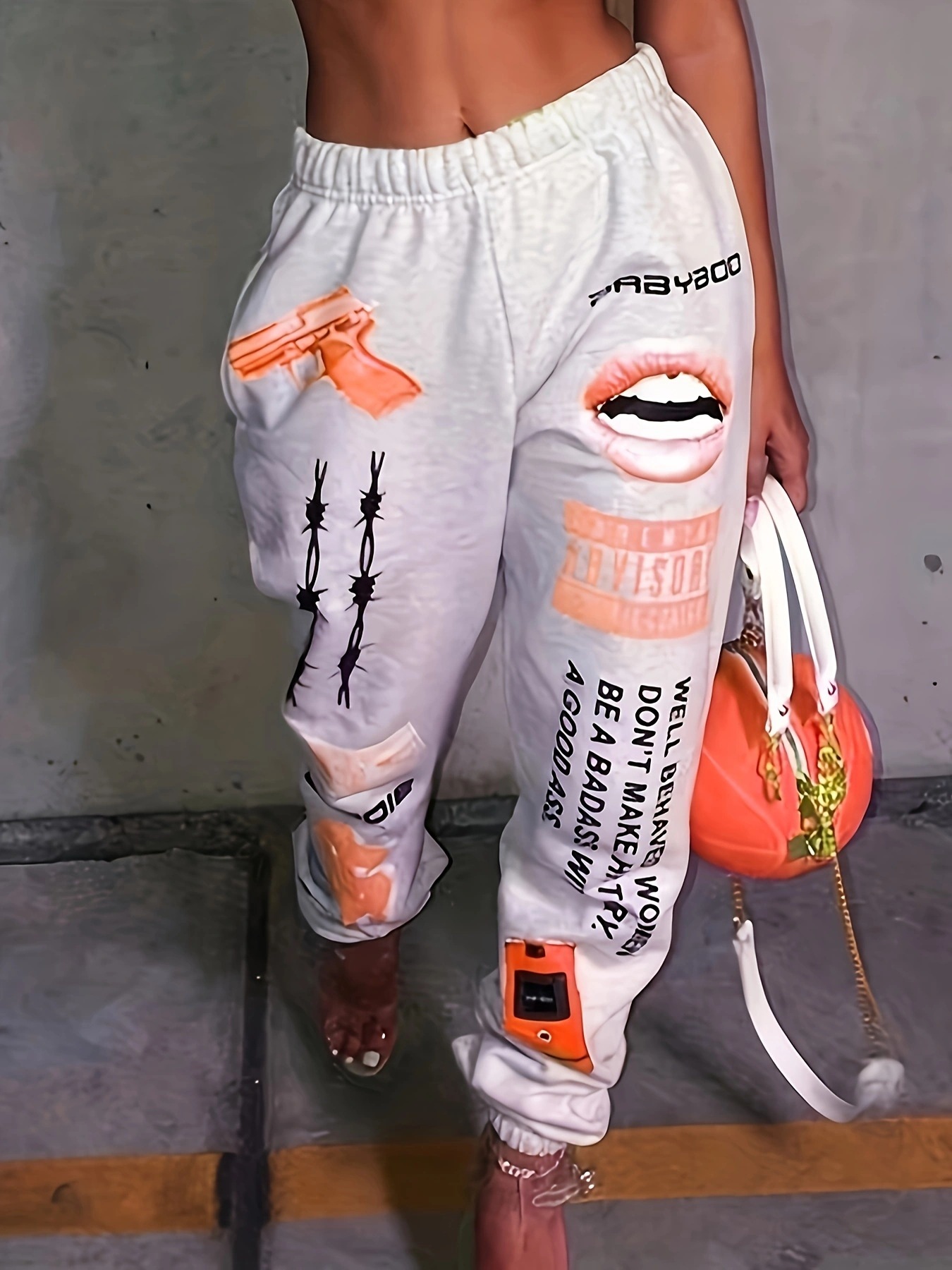 Women's Printed Elastic Waist Harem Pants Casual Sporty