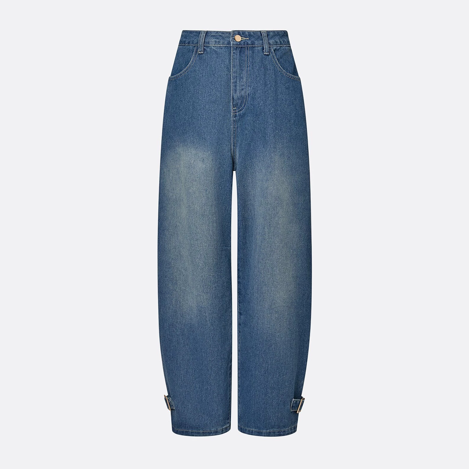 Women's Wide-Leg Straight Jeans with Metal Accents