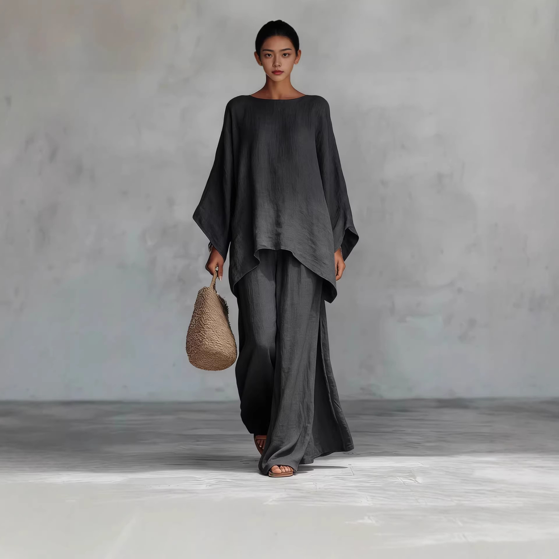 Relaxed Linen-Blend Shirt and Wide-Leg Pants Set