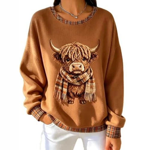 Women's Vintage Scarf Cow Print Sweatshirt