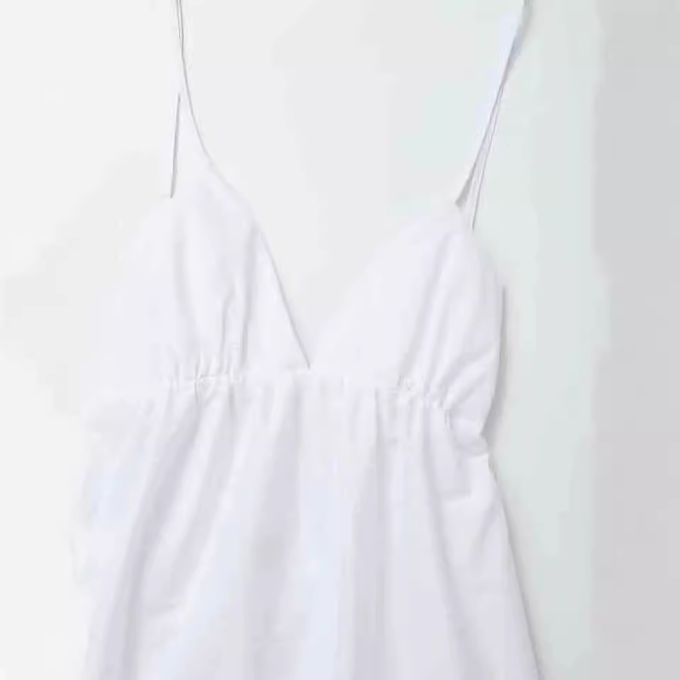 Solid Color Spaghetti Strap Loose A-Line Dress with V-Neck, High Waist, Open Back, Midi Length