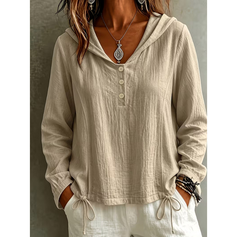 Women's Casual Hooded Long-Sleeve Top Loose Fit