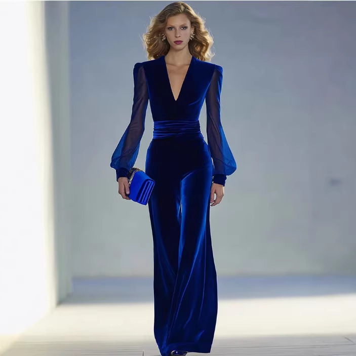 Elegant Solid Color Long Sleeve Jumpsuit