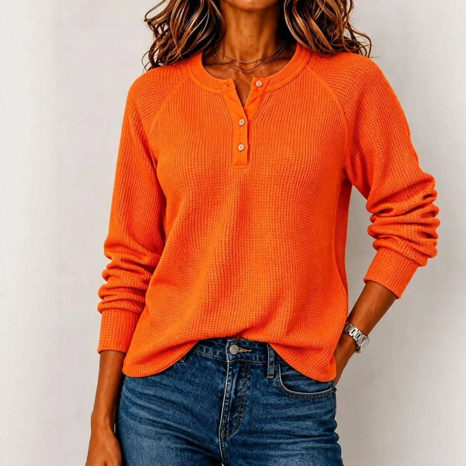 Women's Waffle Knit Long Sleeve V-Neck Top
