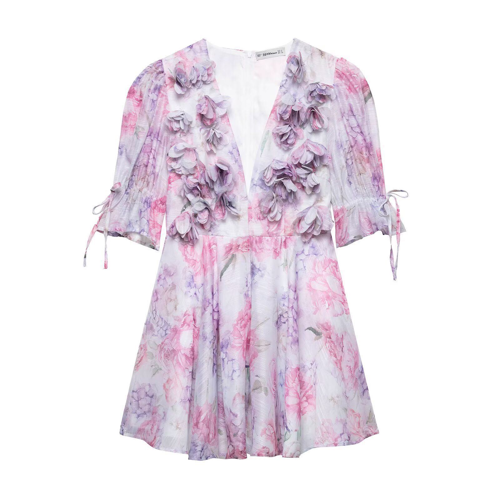 Women's Short Sleeve Chiffon Floral Dress
