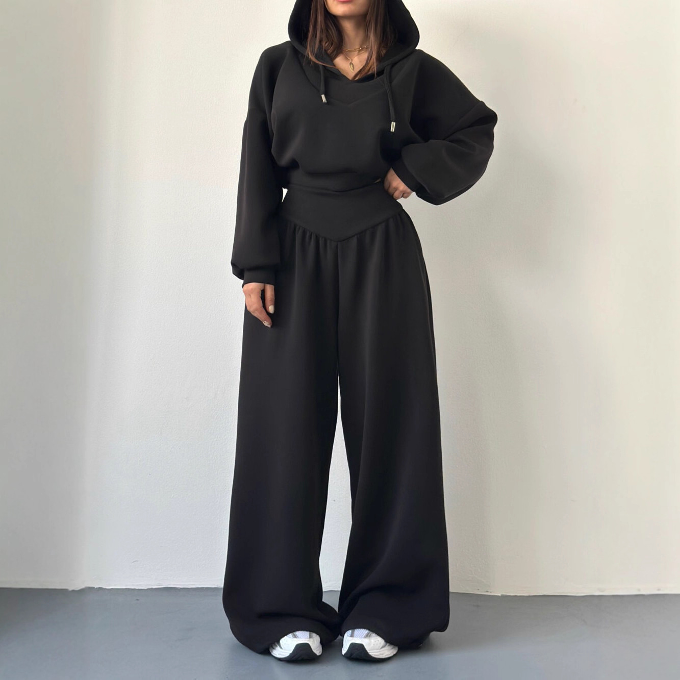 Women's V-Neck Hooded Long-Sleeve Sweatshirt & Pants Set Casual Two-Piece