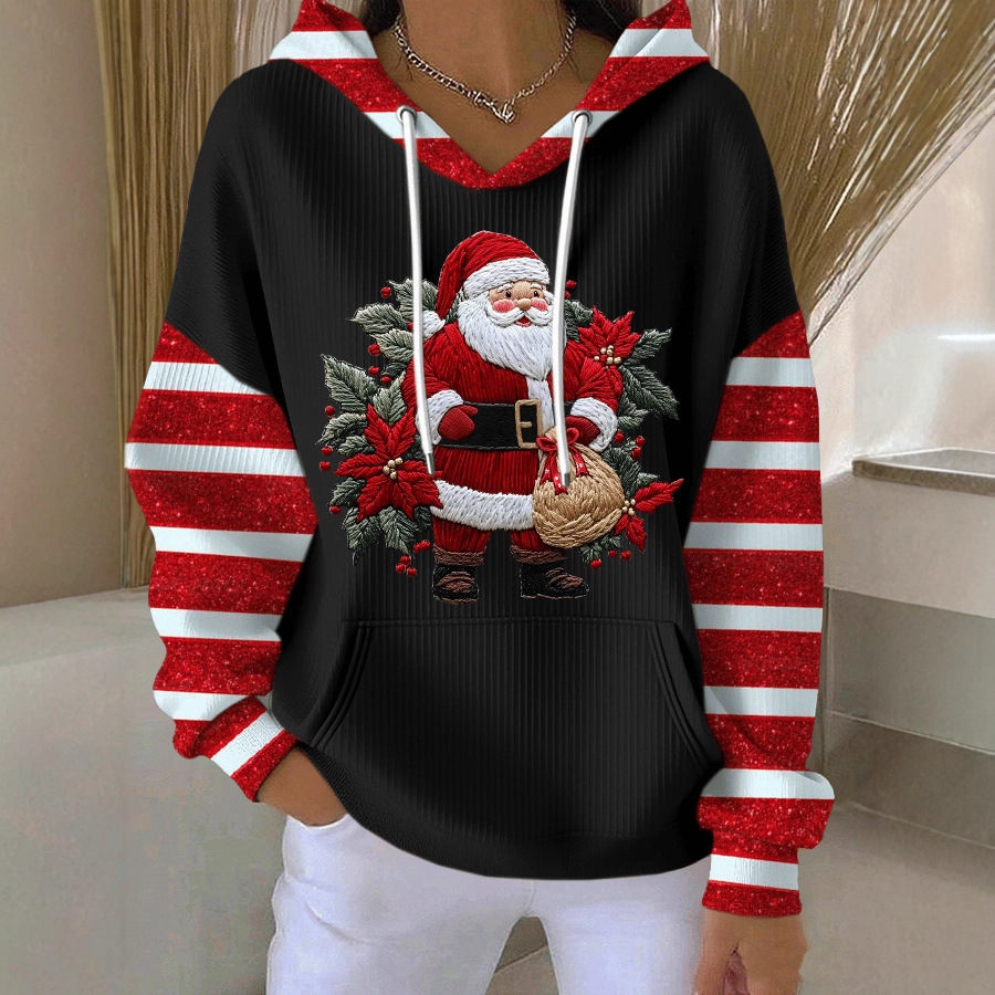 Women's Santa Leaf Gift Print Hooded Sweatshirt