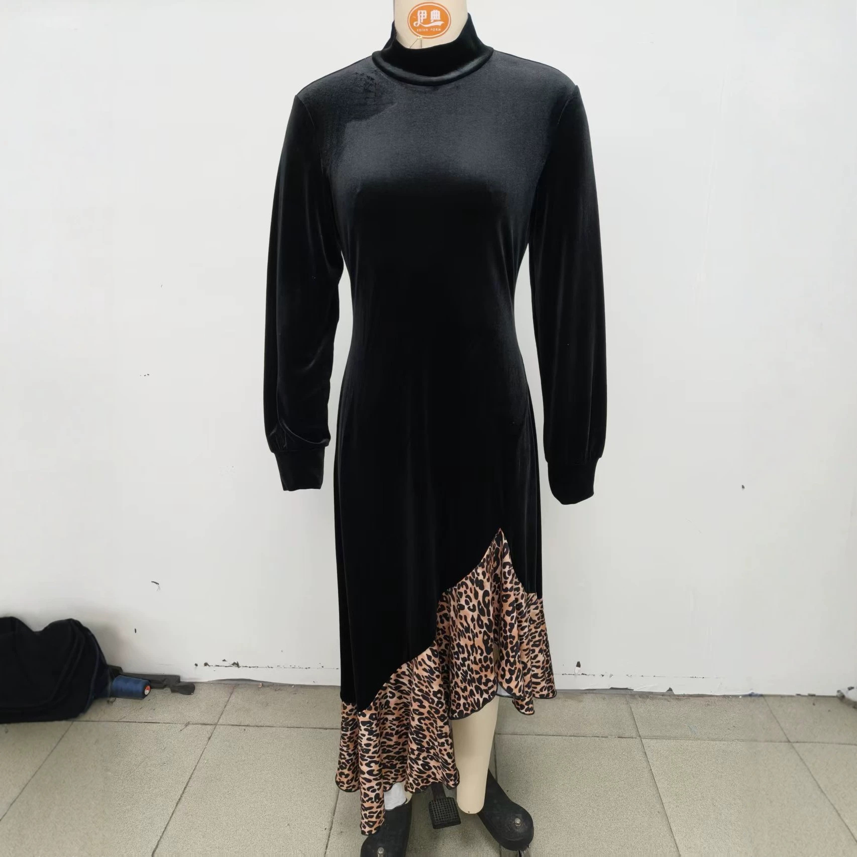 Western Style Leopard Print Patchwork Zip Dress