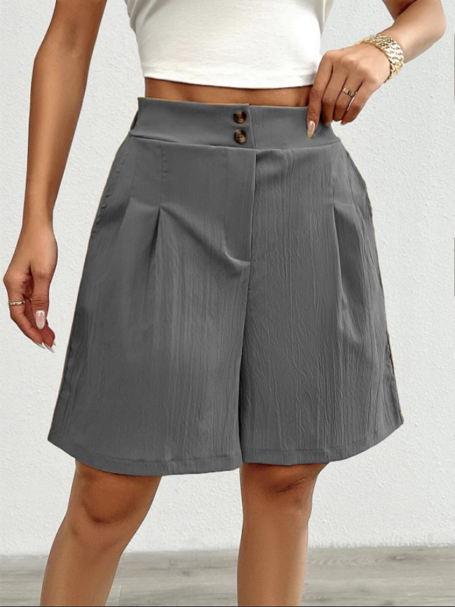 Women's High-Waist Solid Color Shorts, Lightweight Casual Summer Bottoms