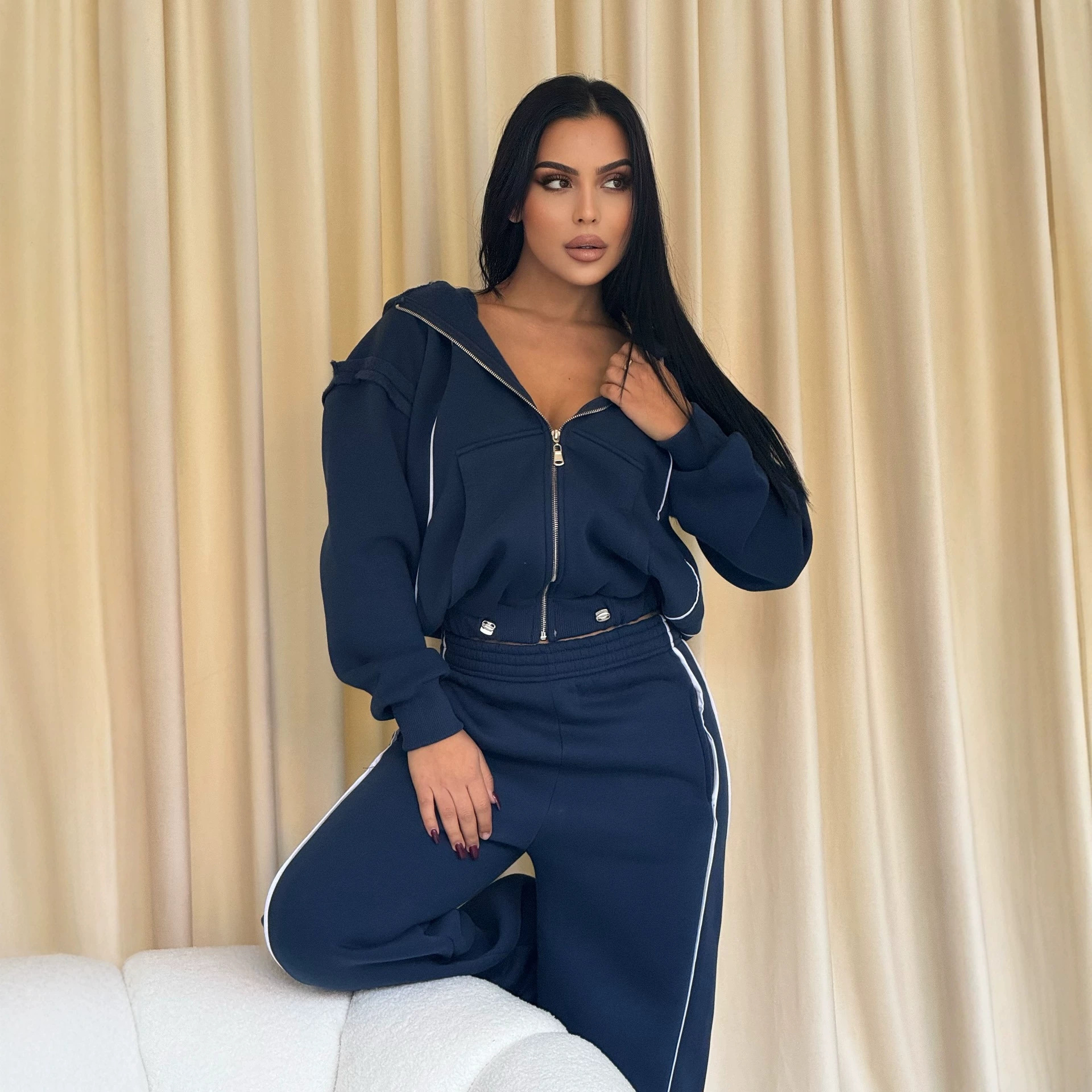 Casual Loose Zip-Up Hoodie Sweatsuit Set