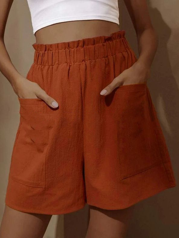 Cotton-Linen High-Waist Wide-Leg Shorts with Bubble Hem