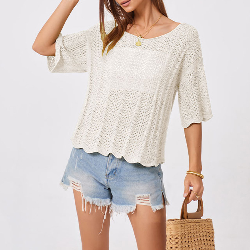 Women's Loose Hollow-Out Knit Crewneck Top