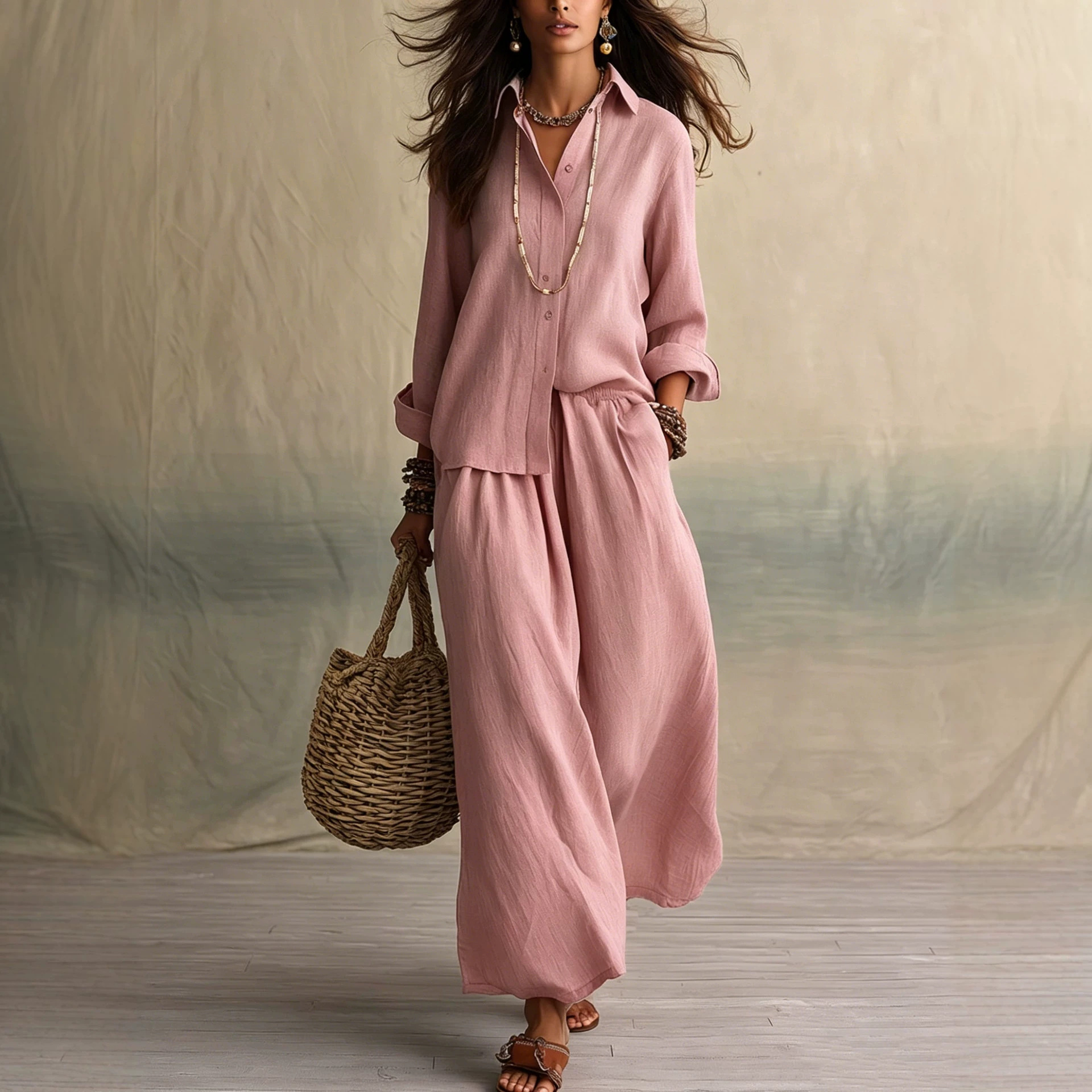 Women's Loose Two-Piece Shirt Collar Set Summer