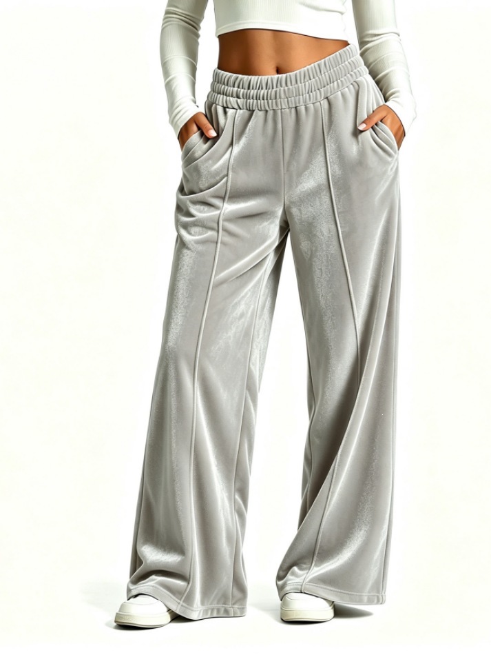 Women's Velvet Wide-Leg Pants Loose Fit Commuter Casual Drapey