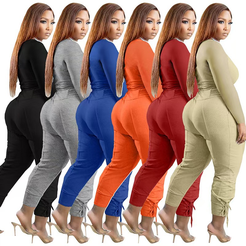 Women's V-Neck Tie-Strap Long Pants Casual Set