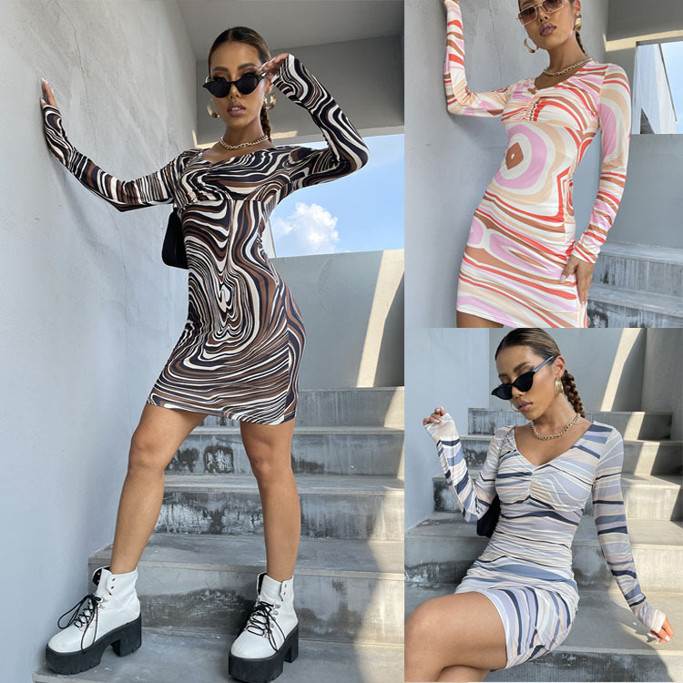 Women's Zebra Print V-Neck Long Sleeve Short Dress