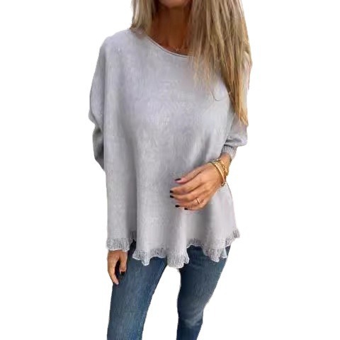Women's Loose Long Sleeve Ruffle Knit Top