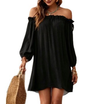 Women's Off-Shoulder Long Sleeve Loose Casual Dress Straight Fit