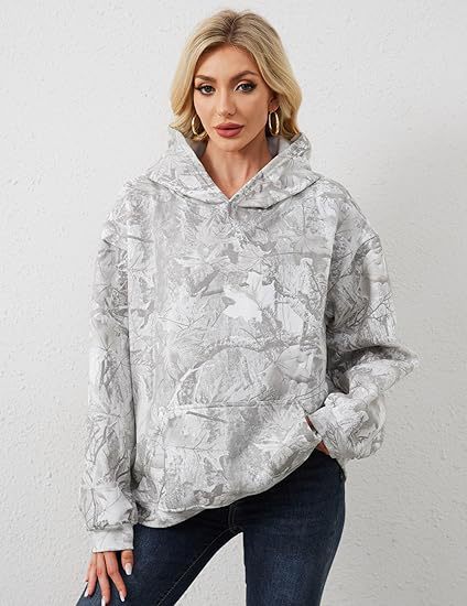 Women's Printed Hooded Pullover Sweatshirt with Pockets
