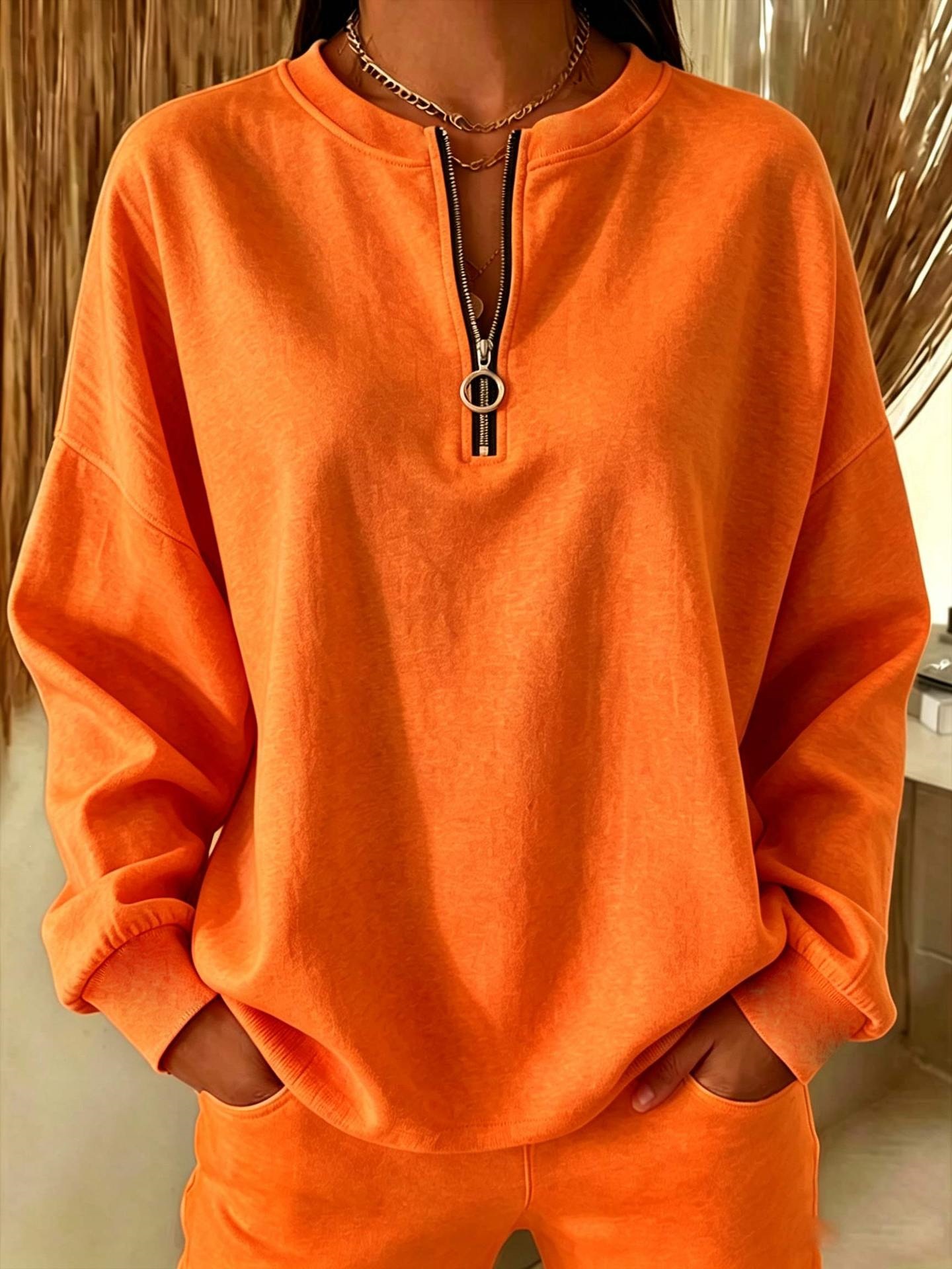Women's Crewneck Half-Zip Pullover Long-Sleeve Sweatshirt